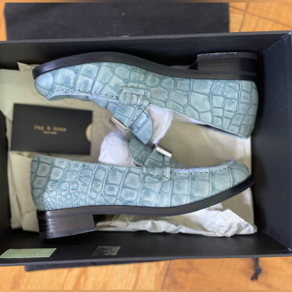 rag and bone loafers in light blue leather with silver buckle and black … - Picture 16 of 16